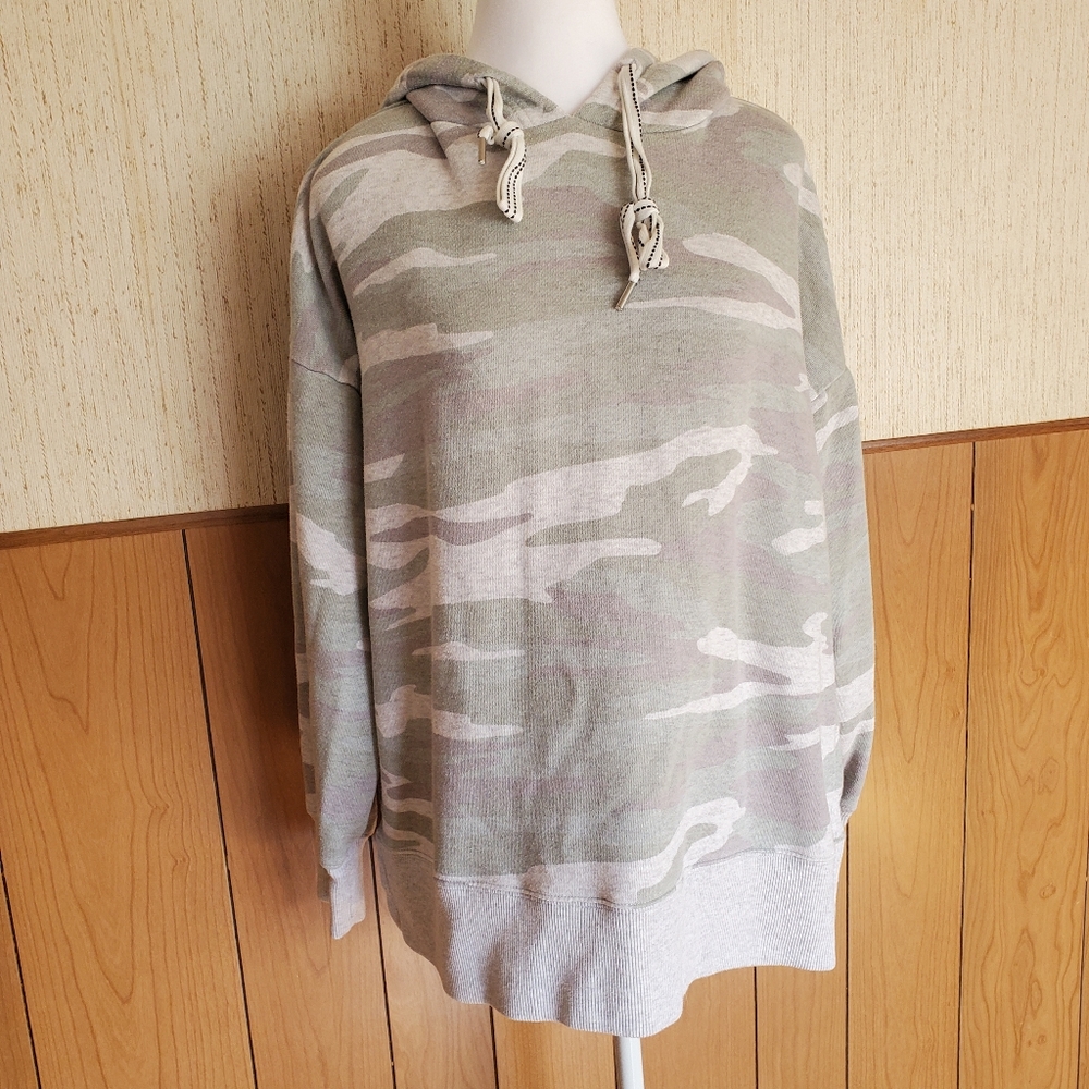 Aerie Sunwashed Desert Camo Oversized Hooded Sweatshirt Side Slits Small